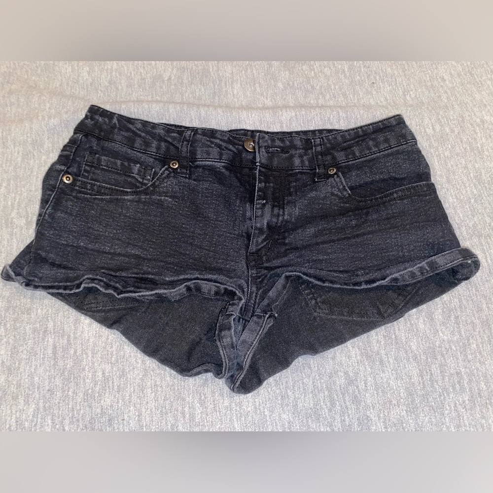 Distressed Black Shorts